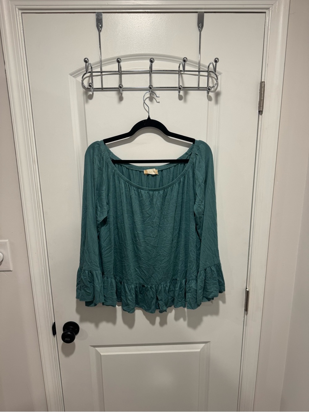 Altar'd State Teal Scoop Neck Ruffle Hem Peasant Blouse
